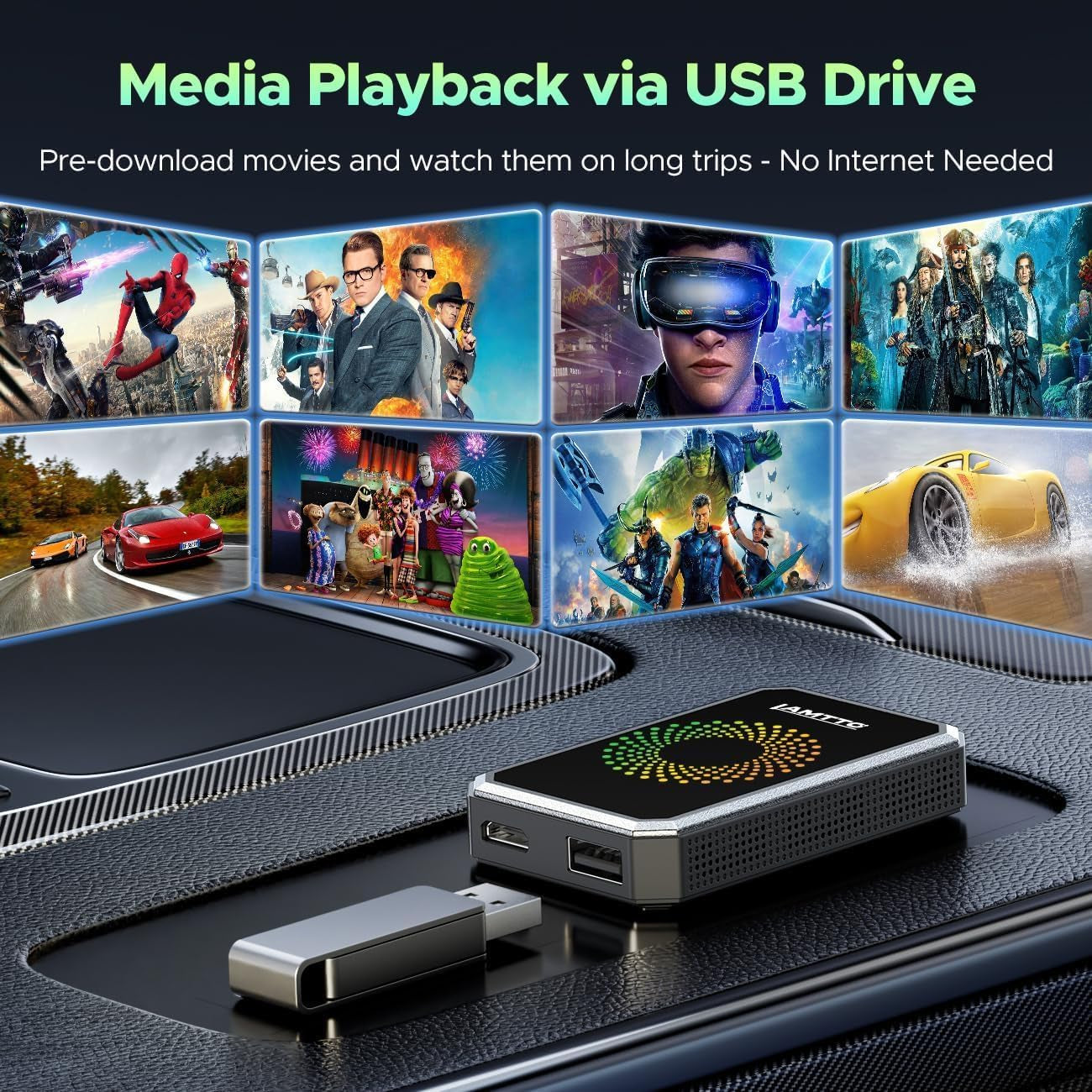 3-In-1 Magic Video Box for Streaming Netflix/Youtube/Tiktok, Wireless Carplay Adapter Dongle with USB Drive for OEM Wired Apple Car Play and Android Auto Cars