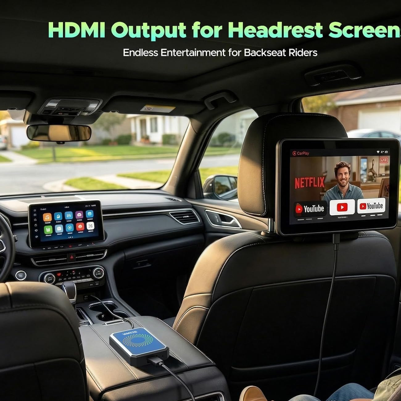 3-In-1 Magic Video Box for Streaming Netflix/Youtube/Tiktok, Wireless Carplay Adapter Dongle with USB Drive for OEM Wired Apple Car Play and Android Auto Cars